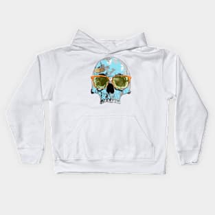 Turquoise skull with plaster bandage and broken sun glasses Kids Hoodie